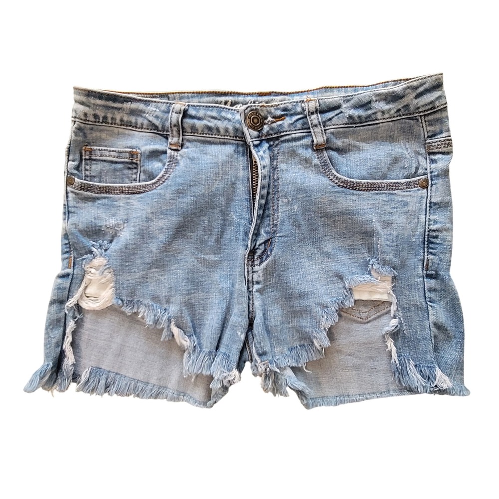Machine Denim Shorts Womens Medium Light Blue Distressed‎ Frayed Hem MG-0597-1